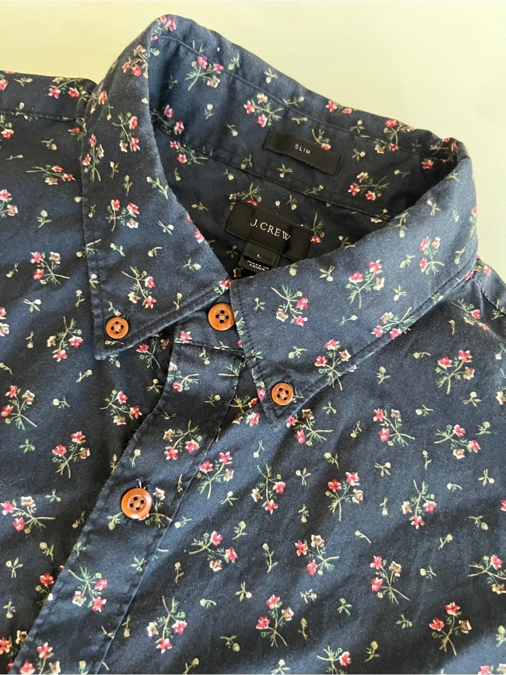 J.Crew Dark Navy blue Button-Down Shirt Floral Print 100% cotton Men’s L Slim